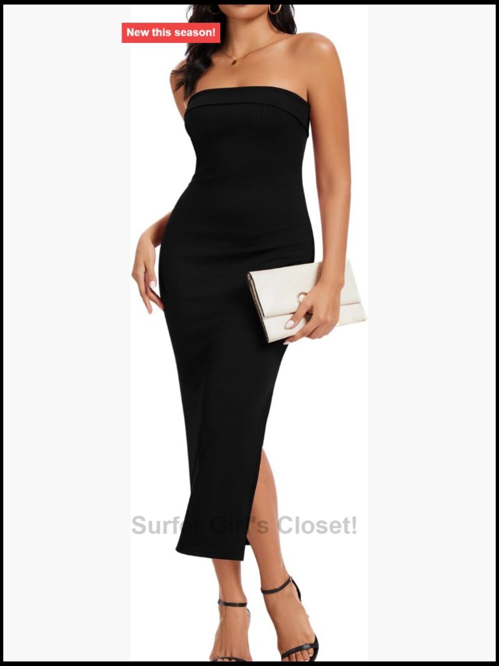 Women's Ribbed Maxi Bodycon Tube Dress Strapless Side Slit Formal Party